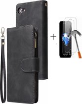GSMNed - Leren telefoonhoesje zwart - hoogwaardig leren bookcase zwart - Luxe iPhone hoesje - magneetsluiting voor iPhone 7/8 Plus - zwart - 1x screenprotector iPhone 7/8 Plus