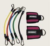 NOORSHA® – verstelbare enkelbanden met weerstandstubes – enkelbanden fitness – ankle straps – kabelmachine – trainingsbanden – fitness elastieken – weerstandstubes – 2 stuks met 5