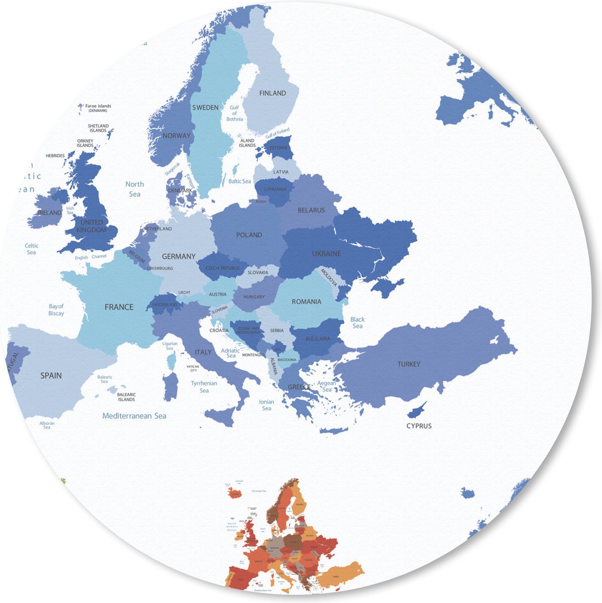 Muismat Kleurrijke kaart Europa - Highly detailed map of Europe for your design and products. Muismat rond - 20x20 cm - Muismat met foto