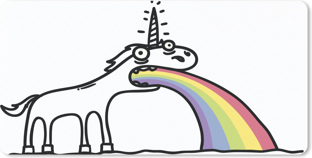 Muismat Eenhoorn illustratie - Een illustratie van een eenhoorn die een regenboog uitspuwt muismat rubber - 27x18 cm - Muismat met foto