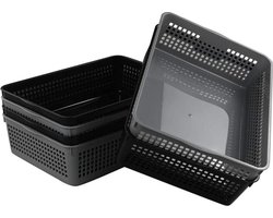 6 Stuks plastic mandjes A4 formaat, Zwart,Wit en Grijs Opbergmandje