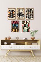 3D Effect Retro Hout Posters 5 stuks Born to Ride Always Wear a Smile