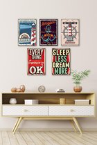 3D Effect Retro Hout Posters 5 stuks Adventures Everthing is Going to Be Ok