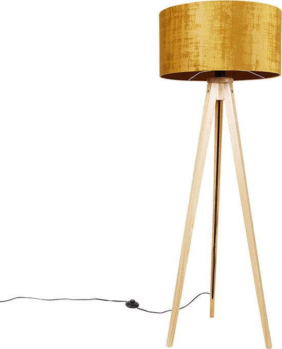 QAZQA tripod_classic - Moderne Tripod | driepoot vloerlamp | Staande Lamp - 1 lichts - H 136 cm - Goud/messing - Woonkamer | Slaapkamer | Keuken