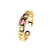 Chain ring met rood steentje | goud gekleurd