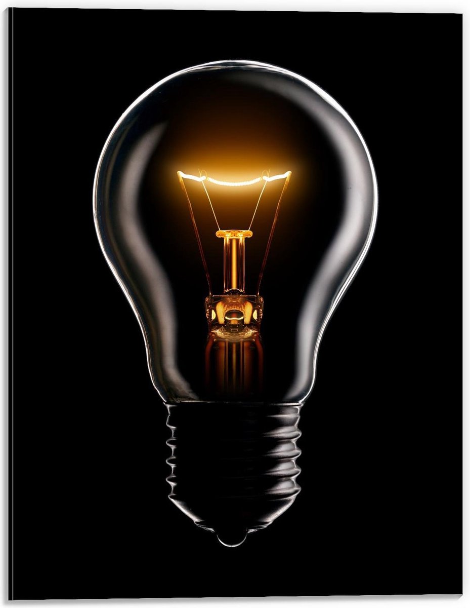 Dibond - Gloeilamp op Zwarte Achtergrond - 30x40cm Foto op Aluminium (Wanddecoratie van me