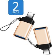 USB-C naar USB-A 3.0 Adapter – 2 delige set USB-C converter met koord – USB verloop -5Gbps - Goud