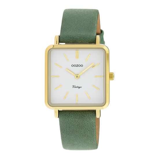OOZOO Vintage series – Gouden horloge met graniet groene leren band – C9943 – Ø29