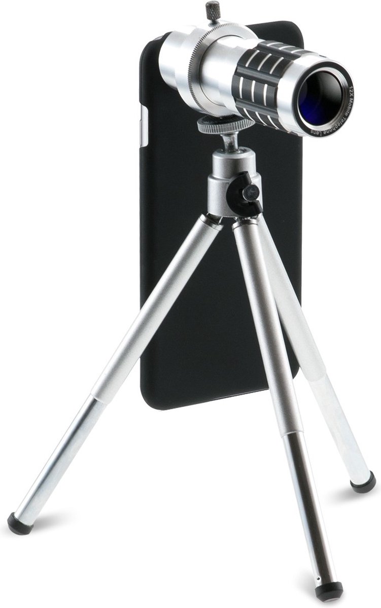 Sinji Telefoon Opzetlens iPhone 6/6S/6SE - Met Telefooncase en Statief -12x Zoom - Zilver