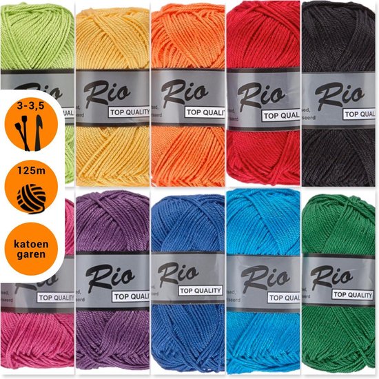 Lammy yarns Rio katoen garen pakket - regenboog kleuren - 10 bollen