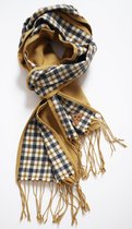 YELIZ YAKAR - Luxe unisex wol/cashmere sjaal "Helios II"- handmade -dubbelzijdig - geel, beige en antraciet kleuren- tartan -onesize - mode - trendy-dames en heren shawl - kerst sjaal- luxecadeau - kerstcadeau voor vrouwen