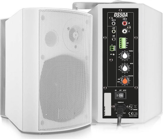 Bluetooth speakers - Power Dynamics DS50AW 100W speakerset met Bluetooth en AUX ingang - Auto-on functie - Incl. muurbeugels - Wit van Power Dynamics — afbeelding 4