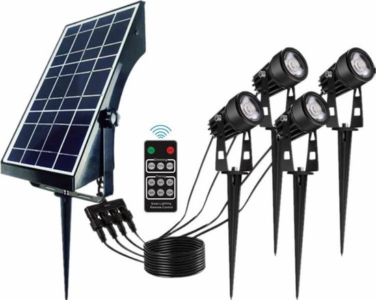 LED Solar tuinspots - set 4 stuks – warm licht – met afstandsbediening |  bol.com