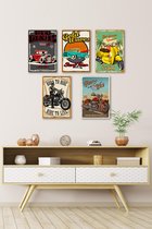 3D Retro Hout Posters 5 stuks Red Devils Born to Ride