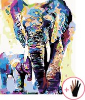 Schilderen Op Nummer Volwassenen Olifant Met Babyolifant Dieren – 40x50 cm - Inclusief Tekenhandschoen - Paint By Number Volwassenen