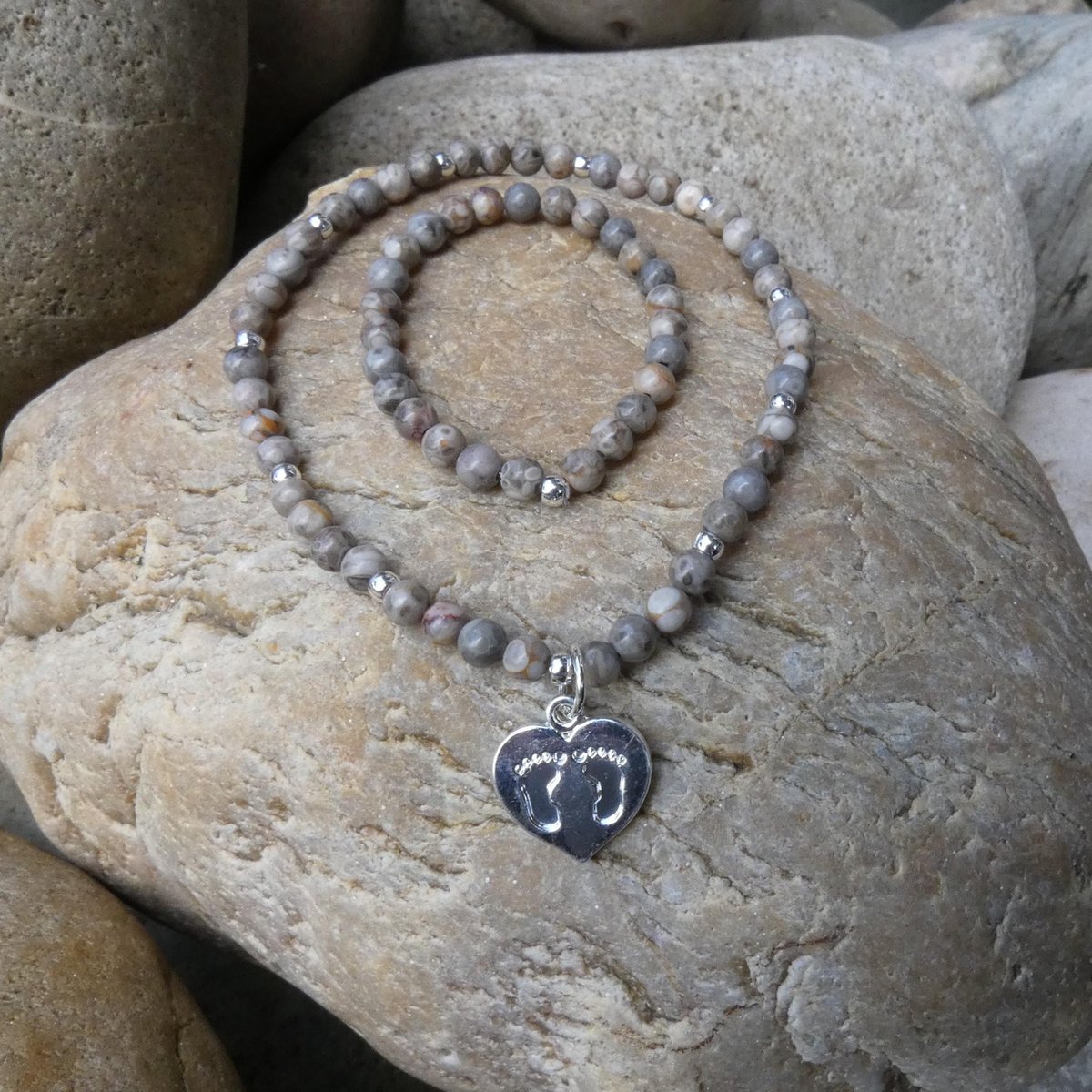 Jewellicious Designs Mama & baby armbandenset - armband - natuursteen - silver plated - kraamcadeau