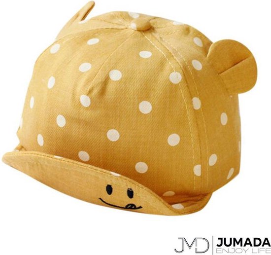Jumada's Baby Petje met Oortjes - Kinderen Zonnehoed Met Oren - Polka Dot Baby Hat - Katoen - Geel