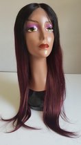 Braziliaanse Remy pruik 24 inch - bruine en donkerrode rechte  menselijke haren - 4x4 lace closure pruik