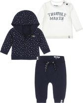 Dirkje Bio Basic SET(3delig) Blauw Vest, Broek, wit shirt - Maat 74