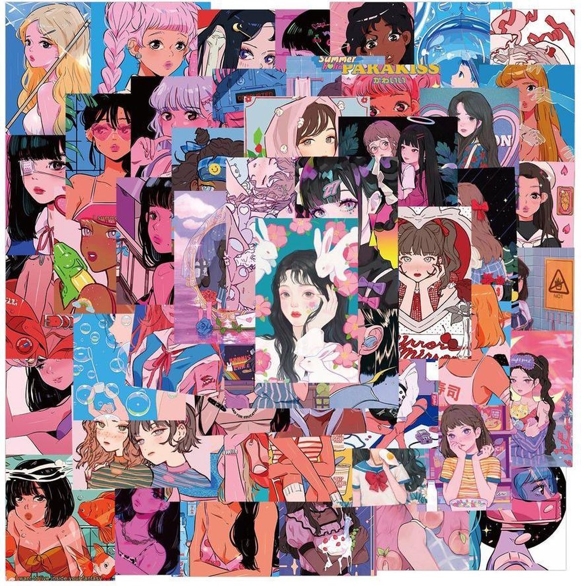 Mix van 50st Unieke Korean Dazzling Sweatheart Manwha Anime Cartoon Stickers