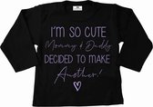 Shirt grote broer-grote zus-I'm so cute-zwart-lila-Maat 86