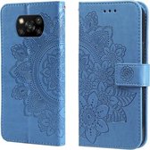 Voor Xiaomi Poco X3/X3 Pro/X3 NFC 7-bloemblaadje Bloemen Embossing Patroon Horizontale Flip PU Lederen Case met Houder & Kaartsleuven & Portemonnee & Fotolijst (Blauw)