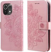 Voor Xiaomi Mi 11 7-bloemblaadje Bloemen Embossingpatroon Horizontale Flip PU-lederen hoes met houder & kaartsleuven & portemonnee & fotolijst (roségoud)