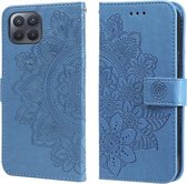Voor OPPO F17 Pro/A93 4G/Reno4 Lite 7-bloemblaadje Bloemen Embossing Patroon Horizontale Flip PU lederen tas met houder & kaartsleuven & portemonnee & fotolijst (blauw)