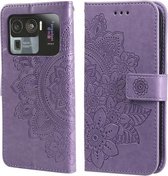 Voor Xiaomi Mi 11 Ultra 7-bloemblaadje Bloemen Embossingpatroon Horizontale Flip PU-lederen hoes met houder & kaartsleuven & portemonnee & fotolijst (lichtpaars)