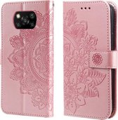 Voor Geschikt voor Xiaomi Poco X3/X3 Pro/X3 NFC 7-bloemblaadje Bloemen Embossing-patroon Horizontale Flip PU-lederen hoes met houder & kaartsleuven & portemonnee & fotolijst (rosé