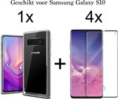 Samsung S10 Hoesje - Samsung Galaxy S10 hoesje transparant siliconen case hoes cover hoesjes - Full Cover - 4x Samsung S10 screenprotector