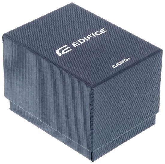Donkerblauwe Edifice en Casio geschenkdoos met ribbelpatroon.