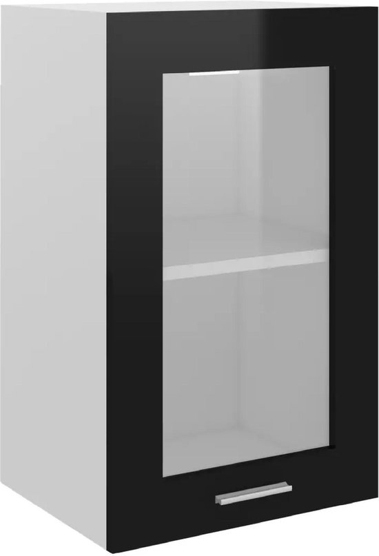 Hangkast - Hoogglans zwart - Zwevend - Woonkamer - Glas cabinet - Spaanplaat -... bol.com
