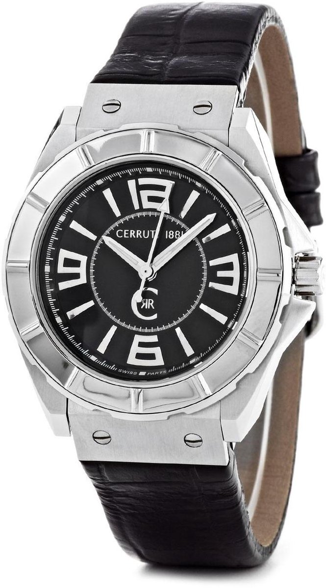Cerruti CRA020A222B Horloge - Leer - Zwart - Ø 38 mm