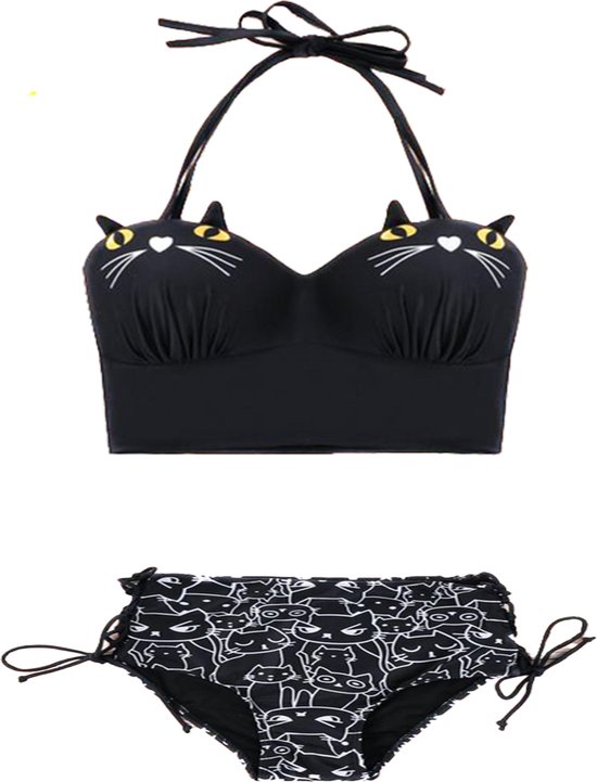 Dames 2-delig high waist bikini-hoge taille bikini-black cat face-TU M-XL |  bol.com