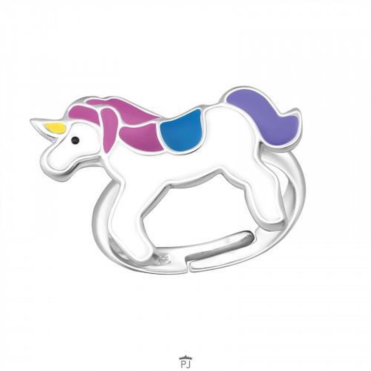 WeLoveSilver - zilveren kinder ring - eenhoorn - paarse manen