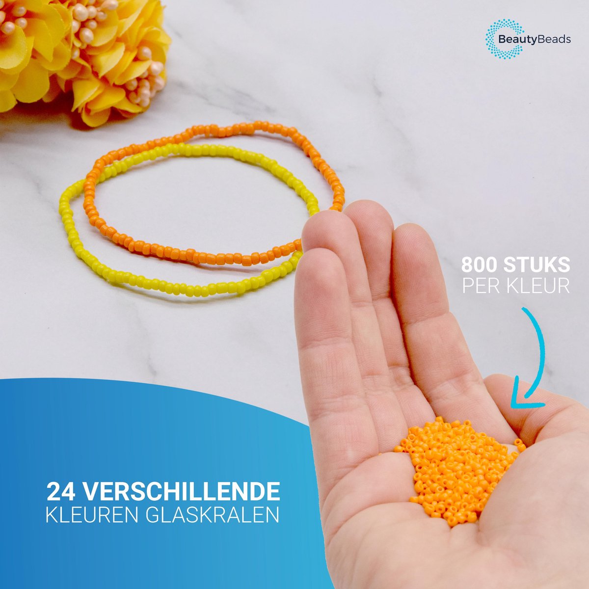 BeautyBeads Knutsel Sieradenpakket met +19000 Glaskralen en Letterkralen – Uitgebreide Kralenset met Letters voor Gepersonaliseerde Armbanden en Kettingen – 2mm Kralen - BB105 — afbeelding 14