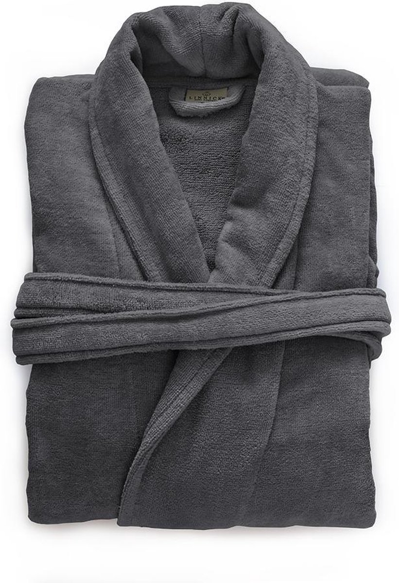 LINNICK Pure Badjas Velours - 100% Katoen - Dark Grey - Maat M - Badjas Dames - Badjas Heren