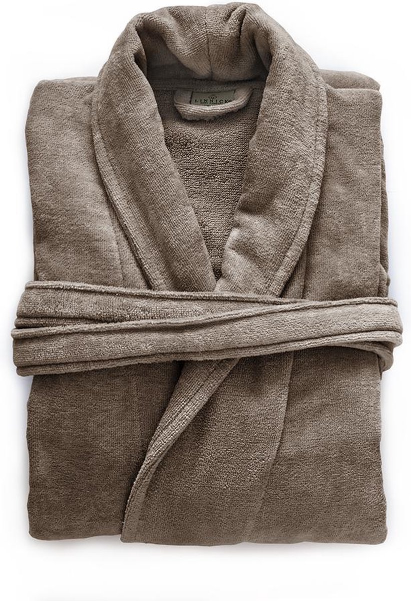 LINNICK Pure Badjas Velours - 100% Katoen - Taupe - Maat L - Badjas Dames - Badjas Heren