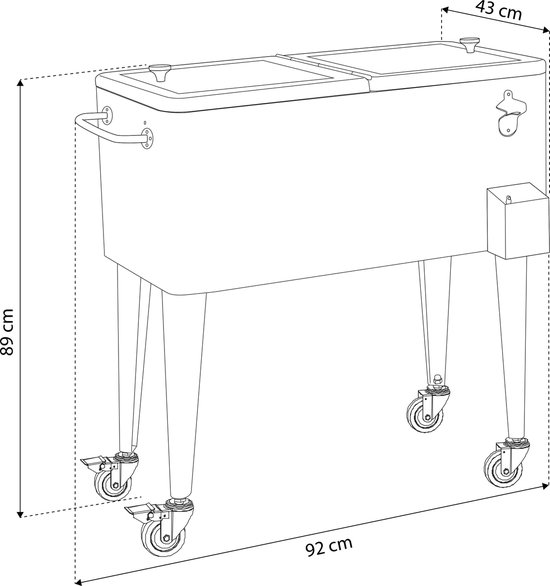 AXI Retro Cooler RVS - Koeler met wielen - 76L inhoud - Koelbox met aftapkraan van Merkloos — afbeelding 3