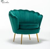 Velvet Shell Stoel Groen met Goudkleurig onderstel | Fauteuil | Chair | Fluweel | Schelp | Beauty | Salon | Kaptafel | Babykamer | Trendy