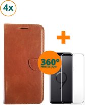 Fooniq Boek Hoes Bruin 4x + Screenprotector 4x - Geschikt Voor Samsung Galaxy S9