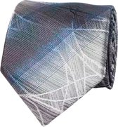Stropdas-blauw-grijs-gewerkt-100% polyester-met dasspeld cadeau- 8 cm-Charme Bijoux