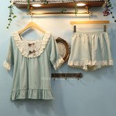 MKL - Meisje pyjama -  Peter Pan model- Nachtkleding - Set van 2 Blouse en broek/ short - Lolita nachtkleding dag kleding en lounge - Kleur lichtgroen - Maat S/M