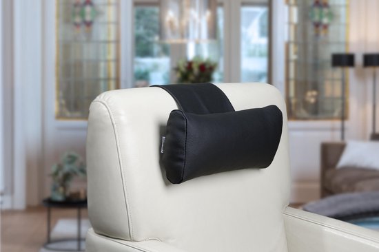 Finlandic hoofdkussen F02 reinigbaar donkergrijs vegan leder voor relax fauteuil- luxe nekkussen met contragewicht voor sta op stoel- comfortabele vegan lederen hoofdsteun- in hoogte verstelbaar - voor binnen en buiten