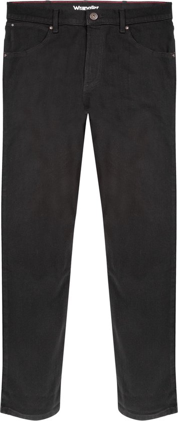 Wrangler Regular black rinse spijkerbroek met knoopsluiting en vijf zakken.