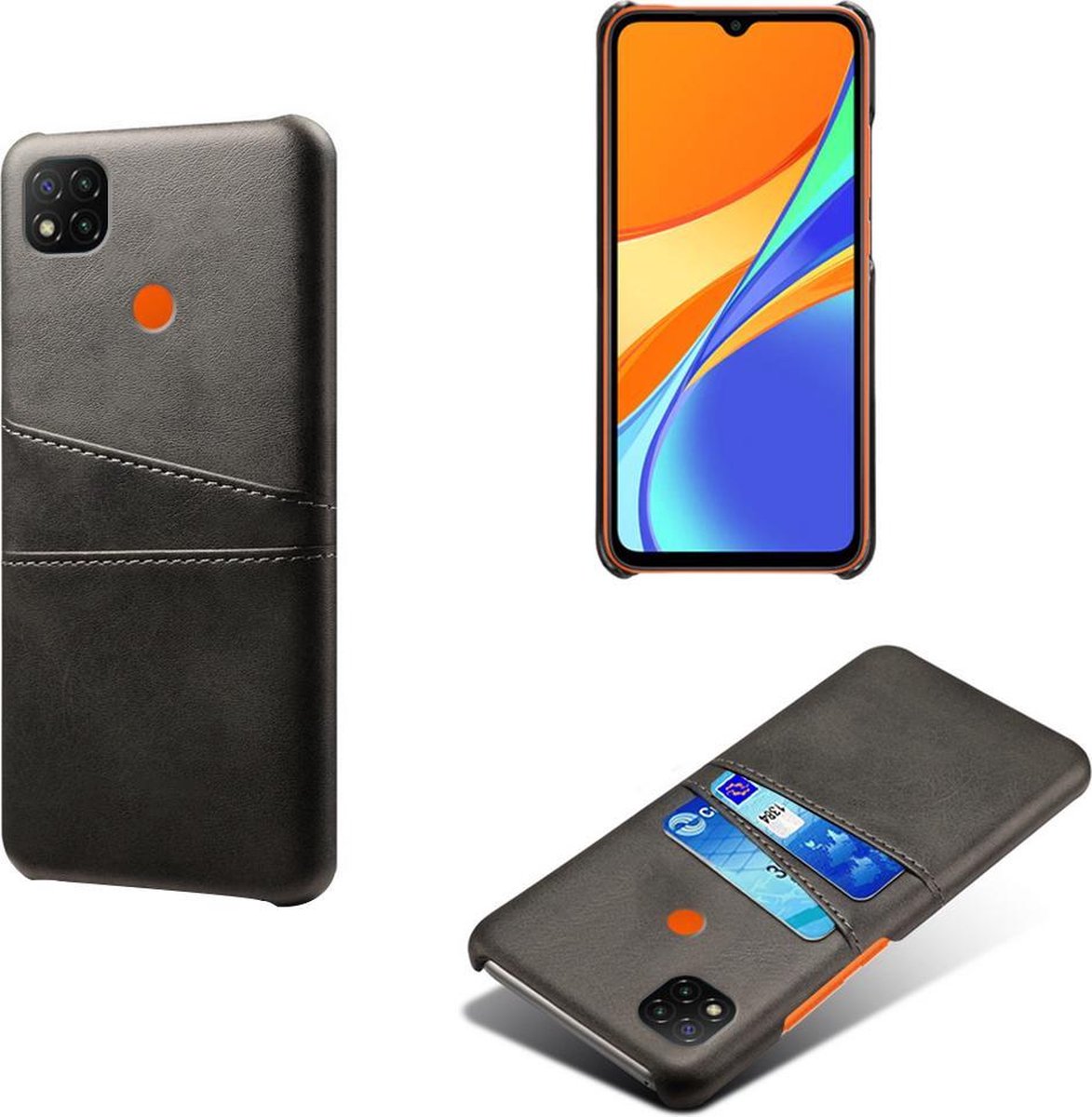 Backcover met Opbergvakjes + PMMA Screenprotector voor Xiaomi Redmi 9C _ Zwart