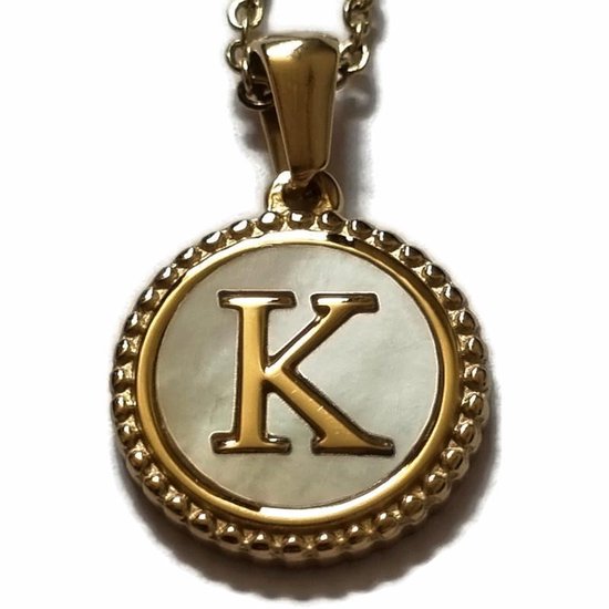 Aramat jewels -ketting-letter k- chirurgisch staal -wit- schelp - goudkleurig-45cm - dames- rond