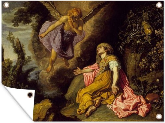 Tuinschilderij Hagar en de engel - Schilderij van Pieter Lastman - 80x60 cm - Tuinposter - Tuindoek - Buitenposter