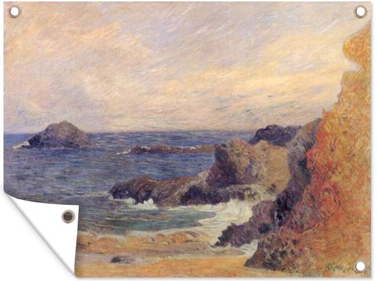 Tuinschilderij Rotsen aan zee - Schilderij van Paul Gauguin - 80x60 cm - Tuinposter - Tuindoek - Buitenposter